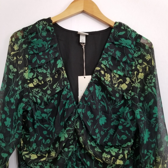 NWT A New Day Green Black Floral Ruched Front Bodycon Mini Dress Size XL - Picture 4 of 10